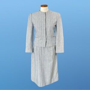 70’s Park Square 2 piece Blue and White Striped Skirt Suit USA Sz10
